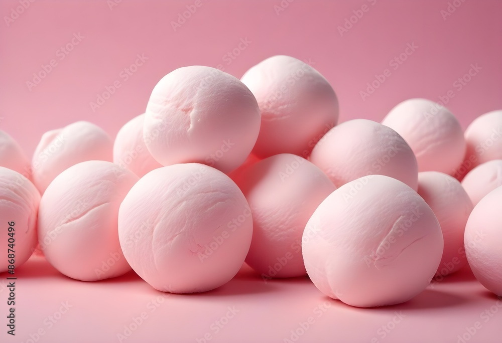 Soft pink marshmallows or cotton candy balls, close-up view of the fluffy, round confections against a pink background
Soft pink marshmallows or cotton candy balls, close-up view of the fluffy, round confections against a pink background