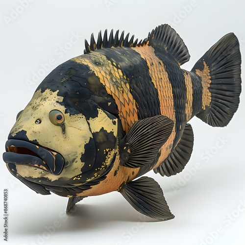 A 3D rendering of a black and yellow fish photo