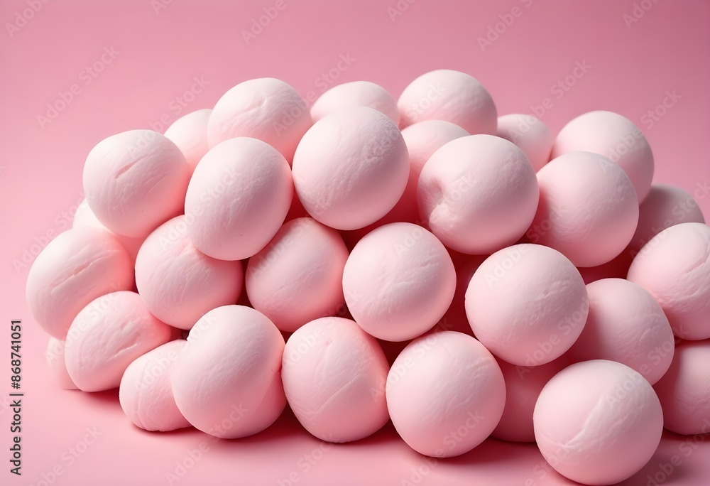 Soft pink marshmallows or cotton candy balls, close-up view of the fluffy, round confections against a pink background
Soft pink marshmallows or cotton candy balls, close-up view of the fluffy, round confections against a pink background