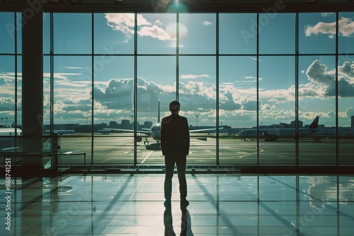 Businessman at the airport on a bright, sunny day, standing poised for departure © Sergej Gerasimov