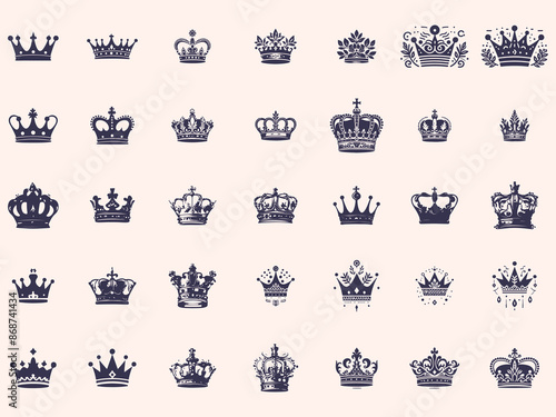 Royal Vintage Crown kings Silhouettes Set, Retro Crown Vector Illustration Icons.