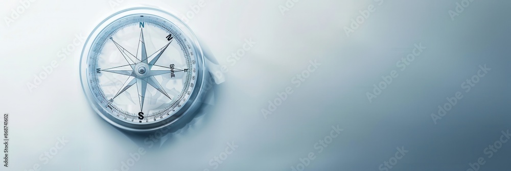 Fototapeta premium A simple, symbolic image of a compass with clear lines, ideal for navigation apps and travel services. Generative AI
