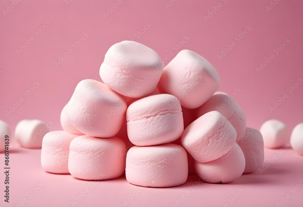 Soft pink marshmallows or cotton candy balls, close-up view of the fluffy, round confections against a pink background
Soft pink marshmallows or cotton candy balls, close-up view of the fluffy, round confections against a pink background