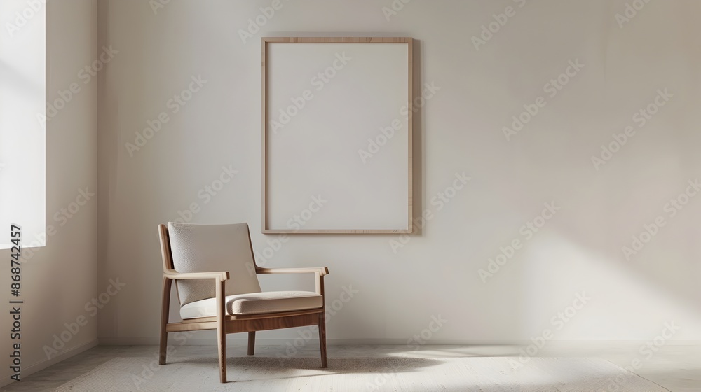 Fototapeta premium Elegant Wooden Frame and Sleek Chair in Minimalist Room Rendering