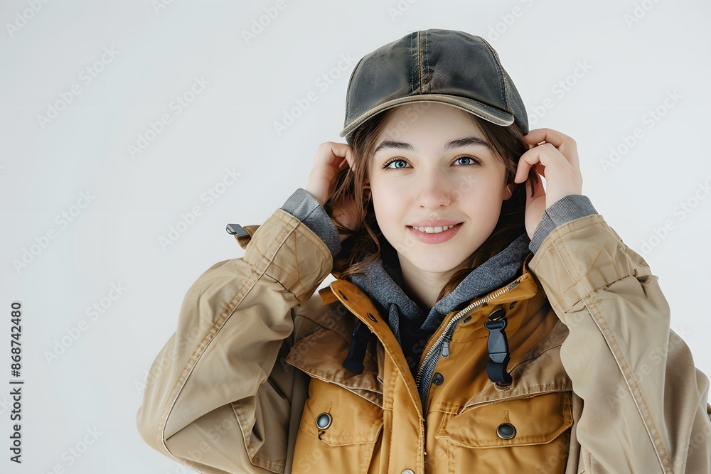 Portrait of a young woman in a brown cap Portrait of a young woman in a brown cap