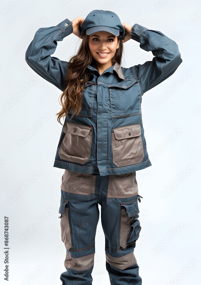 portrait of a smiling young woman in work clothes portrait of a smiling young woman in work clothes