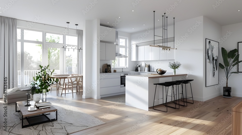 Minimal and Sleek Open-Concept Kitchen Design in 3D Render Minimal and Sleek Open-Concept Kitchen Design in 3D Render