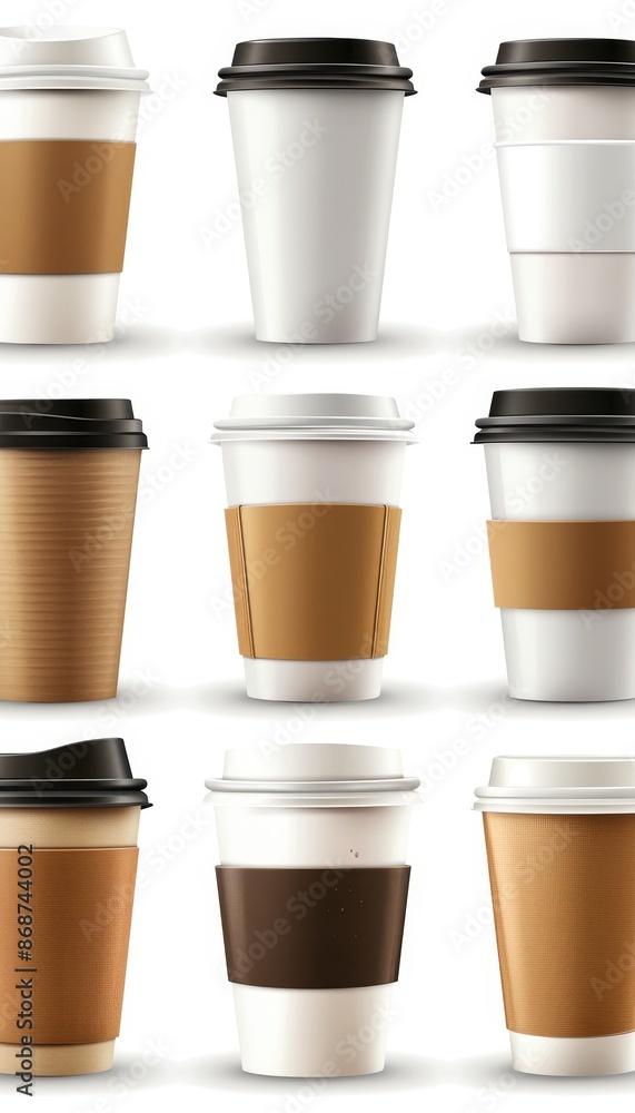 Variety of disposable single use coffee cups for hot drinks, eco friendly options included Variety of disposable single use coffee cups for hot drinks, eco friendly options included