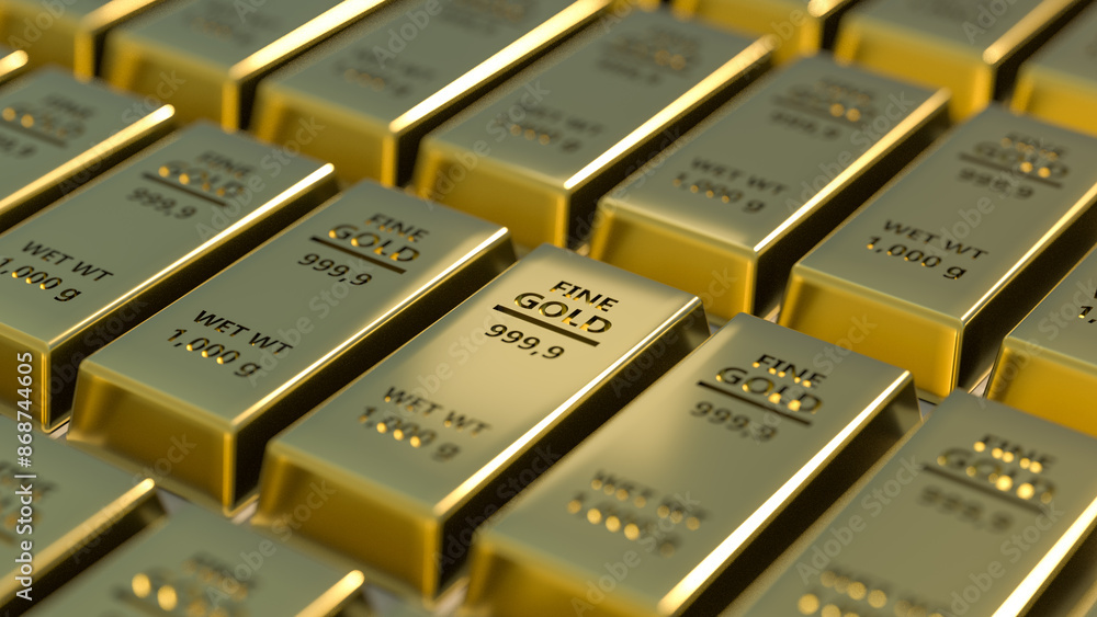 Gold bars in bank vault. Storage. 3d render Gold bars in bank vault. Storage. 3d render