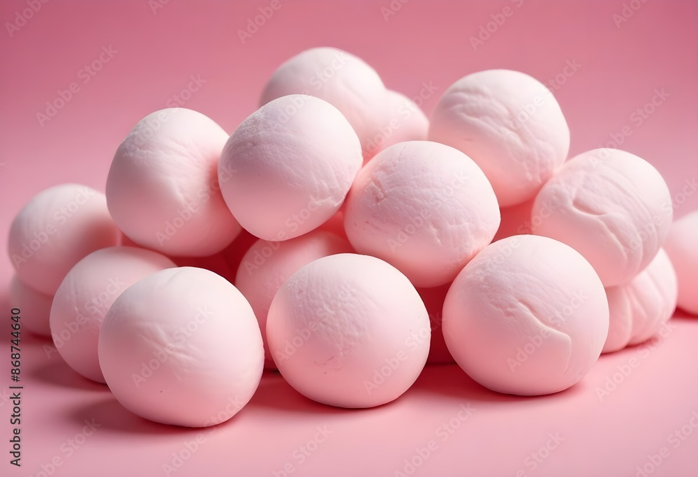 Soft pink marshmallows or cotton candy balls, close-up view of the fluffy, round confections against a pink background
Soft pink marshmallows or cotton candy balls, close-up view of the fluffy, round confections against a pink background