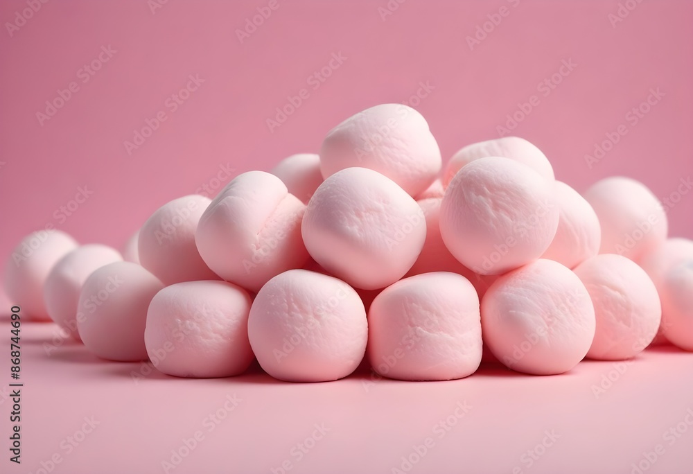 Soft pink marshmallows or cotton candy balls, close-up view of the fluffy, round confections against a pink background
Soft pink marshmallows or cotton candy balls, close-up view of the fluffy, round confections against a pink background
