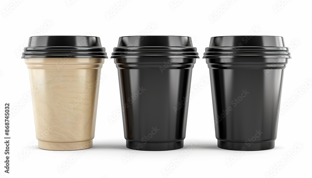 Assorted collection of disposable coffee cups for single use hot beverages and drinks Assorted collection of disposable coffee cups for single use hot beverages and drinks