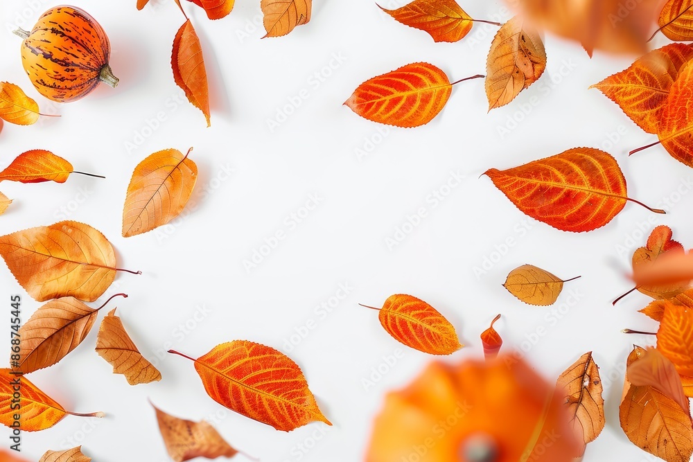Pumpkin and fall leaves on a white background Pumpkin and fall leaves on a white background