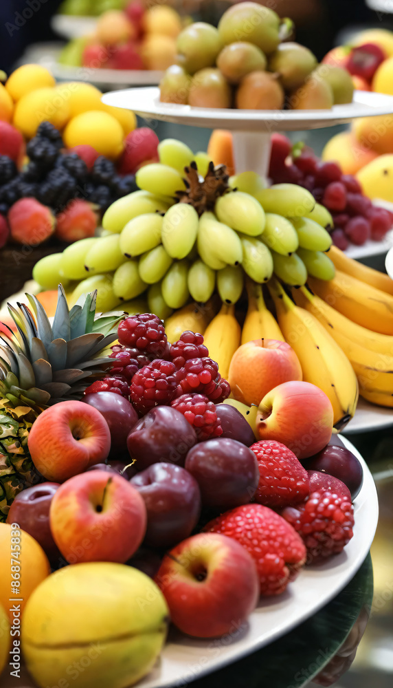 Decorated catering fruits on table with different fruits for party event orcelebration Decorated catering fruits on table with different fruits for party event orcelebration