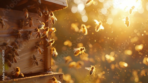 bees bring honey to the hive, macro photo.