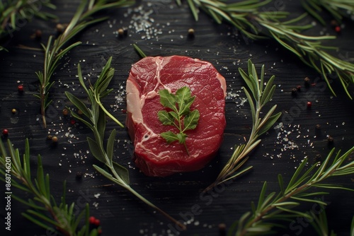 raw steak with herbs Generative AI