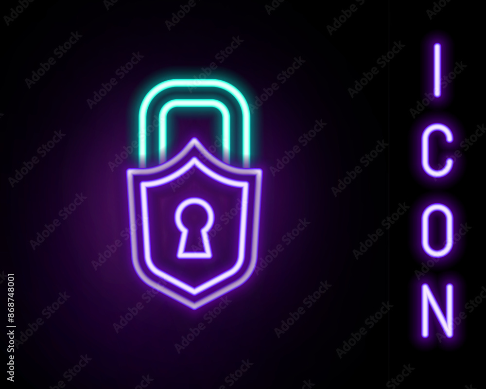 Glowing neon line Lock icon isolated on black background. Padlock sign. Security, safety, protection, privacy concept. Colorful outline concept. Vector Glowing neon line Lock icon isolated on black background. Padlock sign. Security, safety, protection, privacy concept. Colorful outline concept. Vector