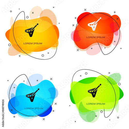 Black Electric bass guitar icon isolated on white background. Abstract banner with liquid shapes. Vector