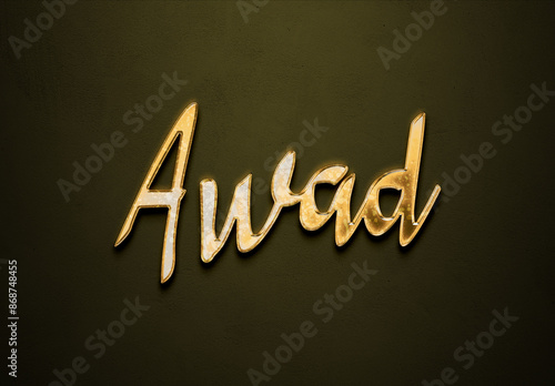 Old gold text effect of Arabic name Awad with 3D glossy style Mockup. photo