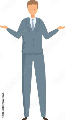 Businessman presenting something, business character pointing with hands aside to show or present something