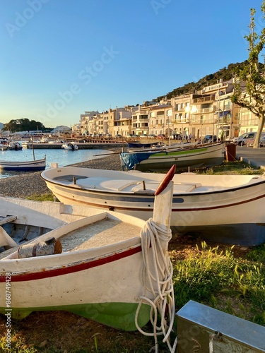 boats in the harbor in port de la selva photo