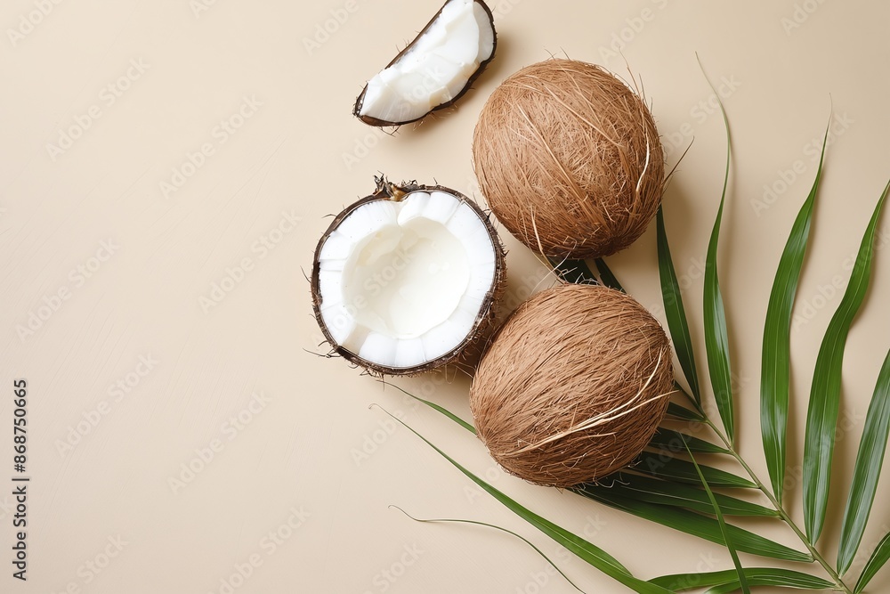 coconut with leaves coconut with leaves