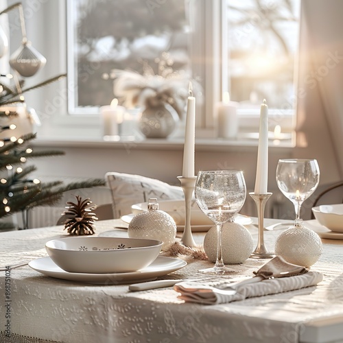 Eine festliche Tischdekoration für Weihnachten photo