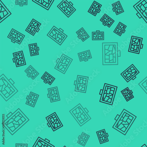 Black line Picture art icon isolated seamless pattern on green background. Vector