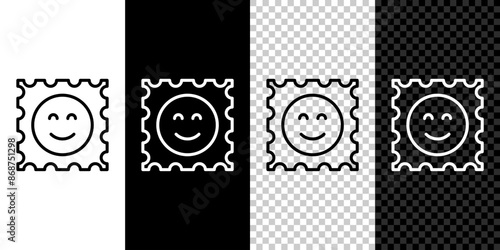 Set line LSD acid mark icon isolated on black and white, transparent background. Acid narcotic. Postmark. Postage stamp. Health danger. Vector