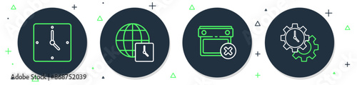 Set line World time, Calendar date delete, Clock and Time Management icon. Vector