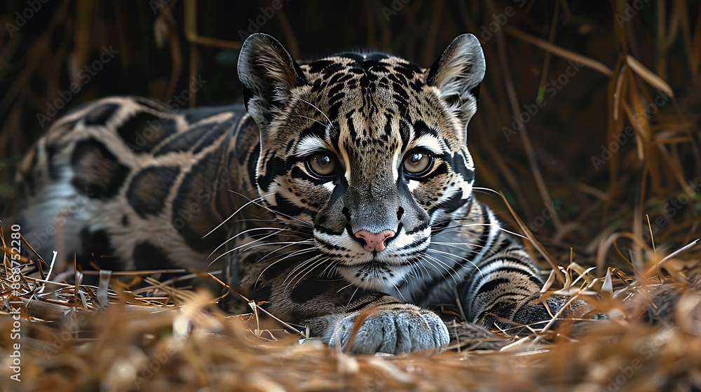 Portrait of beautiful adult male clouded leopard on the land very detailed and realistic shape