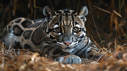 Obraz na płótnie Portrait of beautiful adult male clouded leopard on the land very detailed and realistic shape w salonie