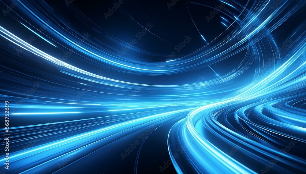 Bright blue light trails curve dynamically against a dark background, creating a sense of speed and motion.
Bright blue light trails curve dynamically against a dark background, creating a sense of speed and motion.