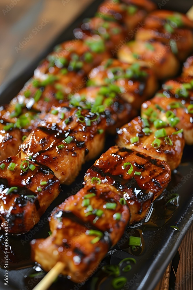 Close Up of Grilled Chicken Skewers with Glaze Close Up of Grilled Chicken Skewers with Glaze