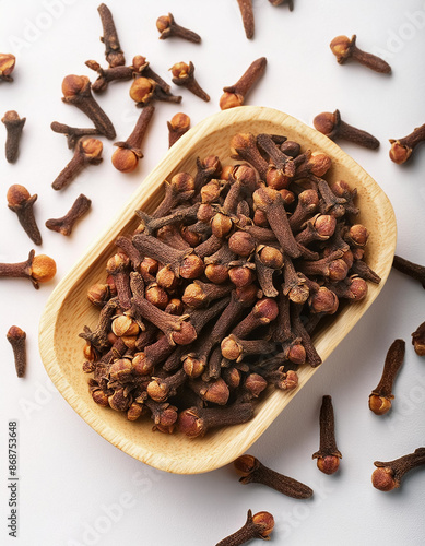 Cengkeh Or Clove As One Of Aromatherapy Herbs For Cigarette Ingredient isolated on white background. photo