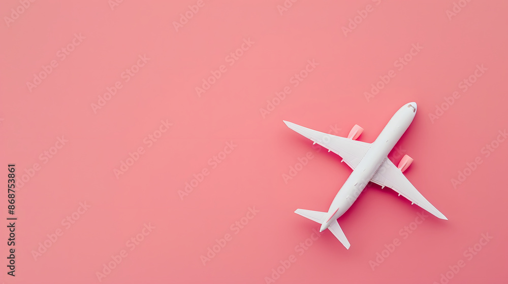 Isolated white airplane on a pastel pink background. Isolated white airplane on a pastel pink background.