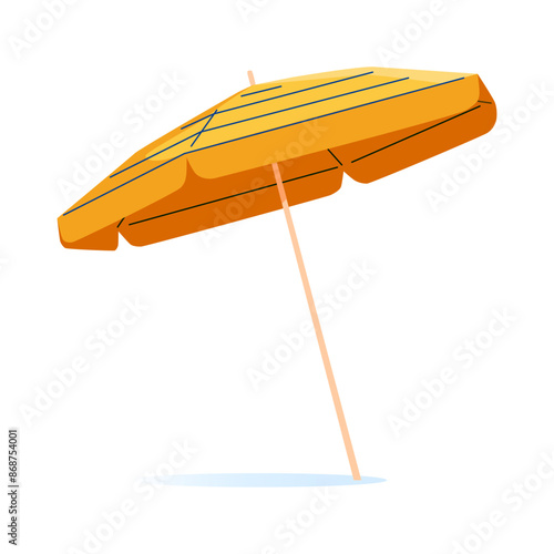 3D Beach umbrella icon isolated on white background. Elegant opened yellow umbrella, sun protection, Vector illustration