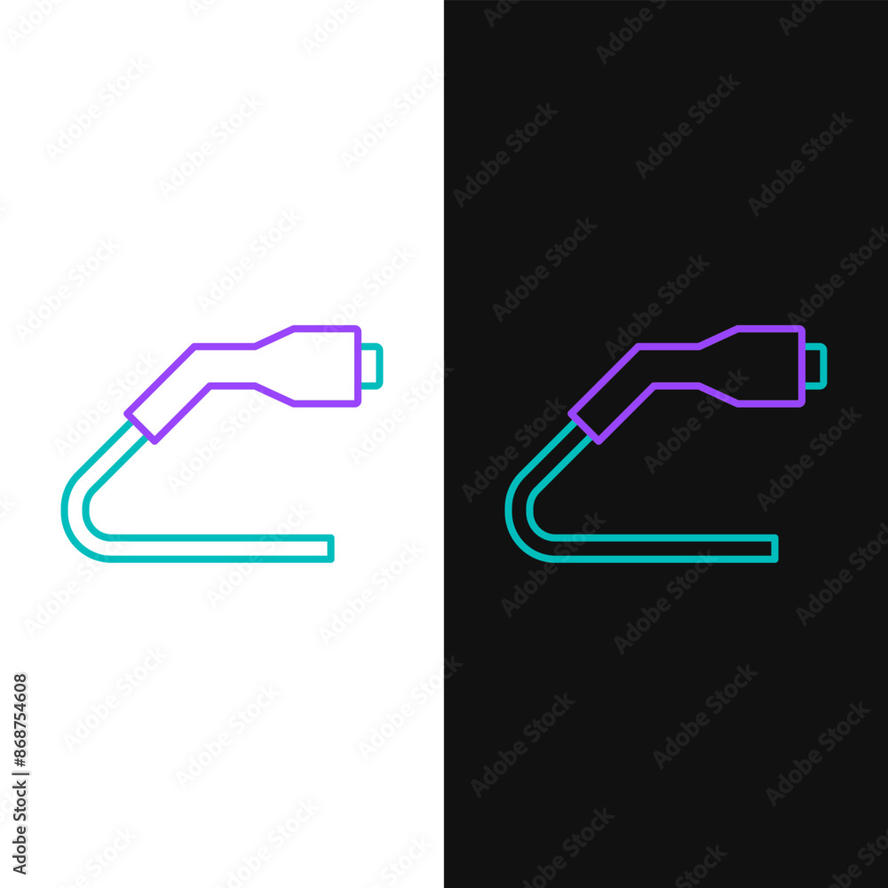 Line Electrical cable plug charging icon isolated on white and black background. Renewable eco technologies. Colorful outline concept. Vector Line Electrical cable plug charging icon isolated on white and black background. Renewable eco technologies. Colorful outline concept. Vector