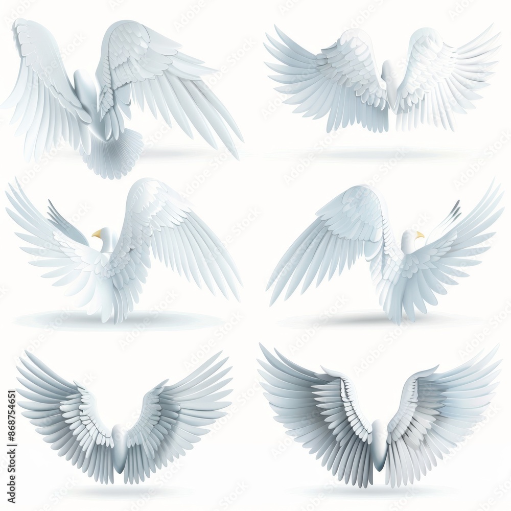 Fototapeta premium Wings icon, angel wings emblem, bird feathers silhouette, pigeon sign, spirituality symbol, elegance flight