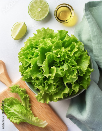 Green organic lettuce for making healthy diet salad isolated on white background. photo