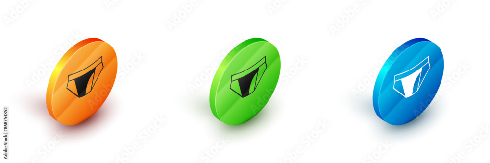 Isometric Men underpants icon isolated on white background. Man underwear. Circle button. Vector Isometric Men underpants icon isolated on white background. Man underwear. Circle button. Vector
