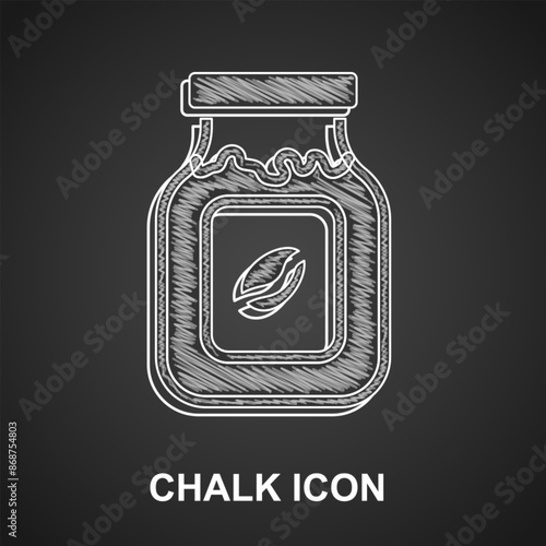 Chalk Coffee jar bottle icon isolated on black background. Vector