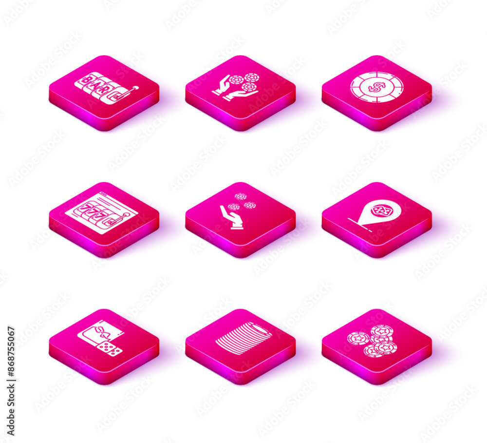 Set Game dice and glass of whiskey with ice cubes, Casino chips, Online slot machine lucky sevens jackpot, Hand holding casino, location, dollar symbol and icon. Vector Set Game dice and glass of whiskey with ice cubes, Casino chips, Online slot machine lucky sevens jackpot, Hand holding casino, location, dollar symbol and icon. Vector