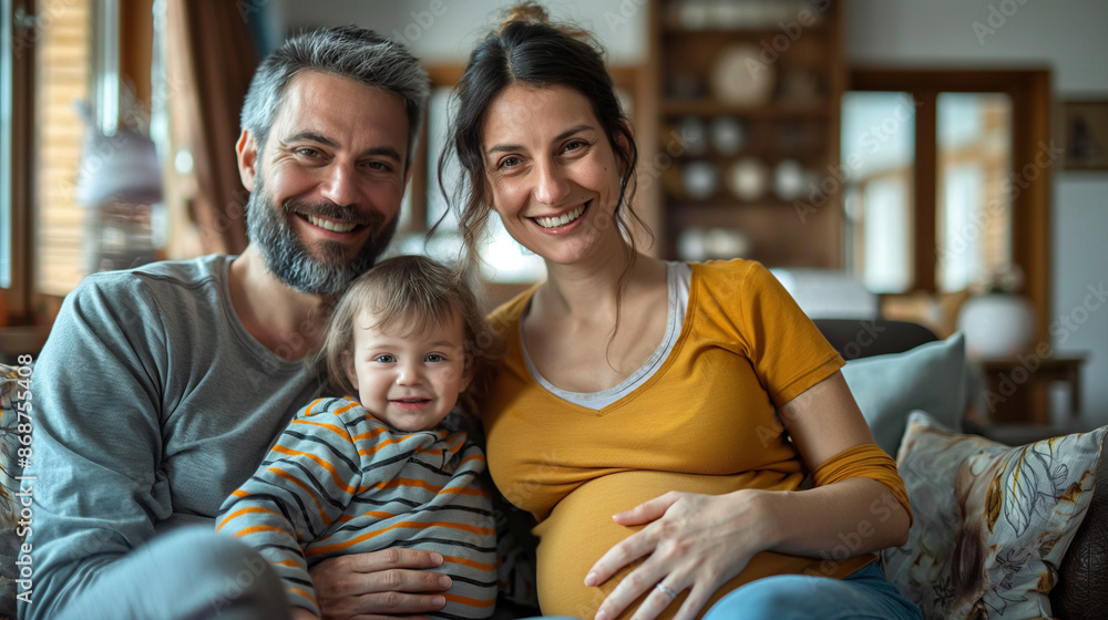 portrait of a happy pregnant wife with her family at home portrait of a happy pregnant wife with her family at home