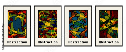 Set of 4 Abstract illustration in vintage style. For use in graphics, for wall decor. .