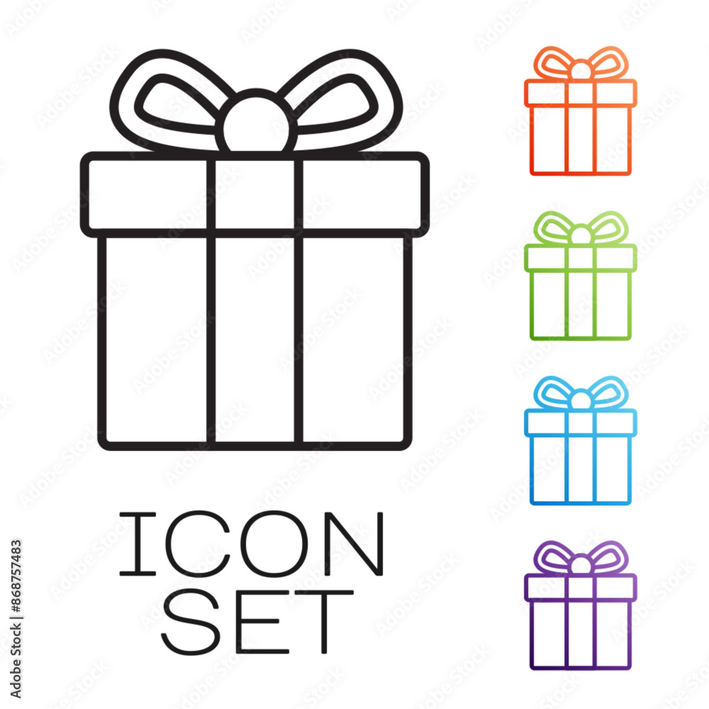 Black line Gift box icon isolated on white background. Set icons colorful. Vector Black line Gift box icon isolated on white background. Set icons colorful. Vector