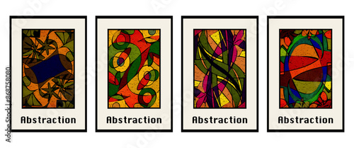 Set of 4 Abstract illustration in vintage style. For use in graphics, for wall decor. .