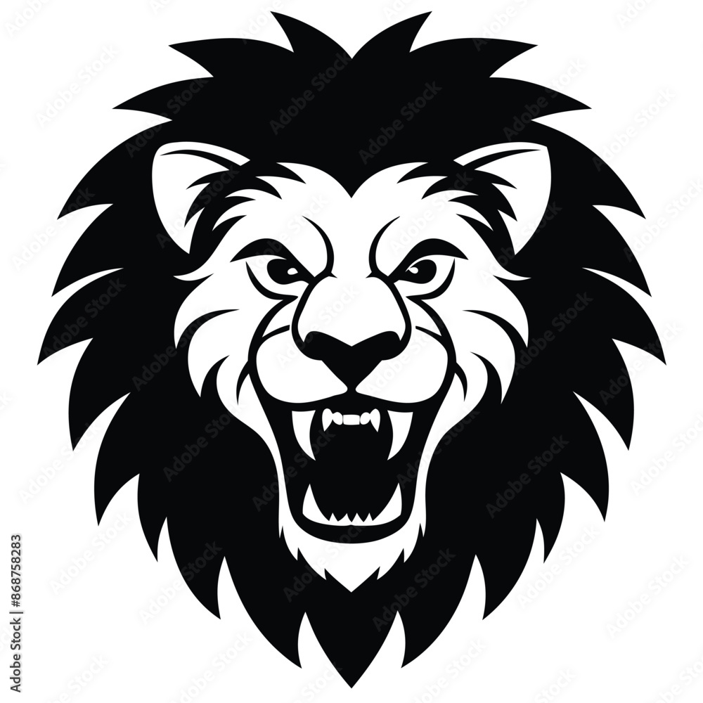 Obraz premium Silhouette illustration of a angry lion face, black color silhouette