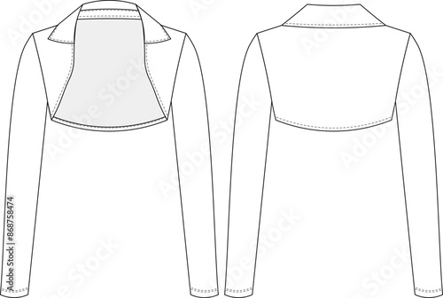 collared long sleeve cropped crop bolero blouse top cardigan jacket template technical drawing flat sketch cad mockup fashion woman design style model
