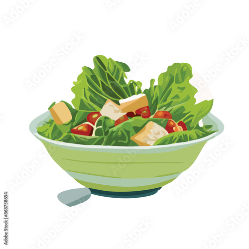 Vector Illustration of Detailed Artwork of Caesar Salad Set